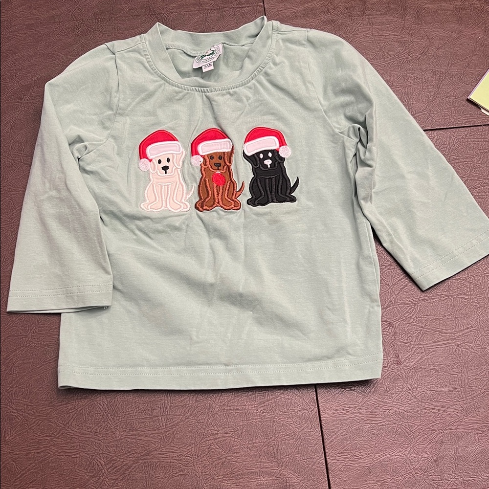 Kids' Light Green Long Sleeve Shirt with Santa Dogs